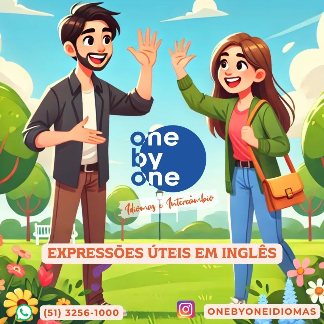 Duas Pessoas felizes em um parque. One By One Idiomas