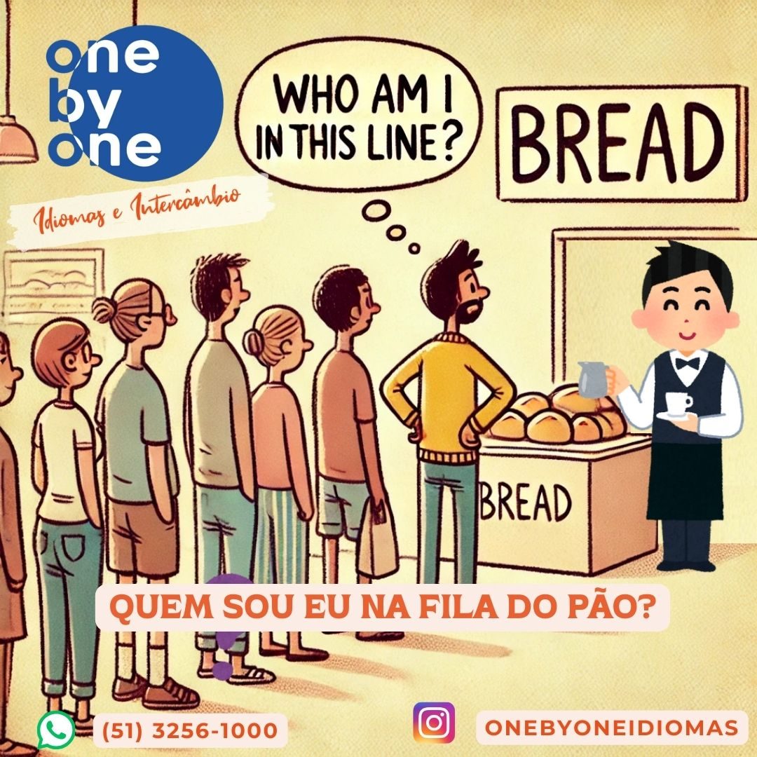 Pessoas em uma fila para comprar pão. One by One Idiomas